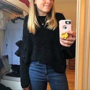 Mossimo Medium Black Chenille Ruffle Sweater